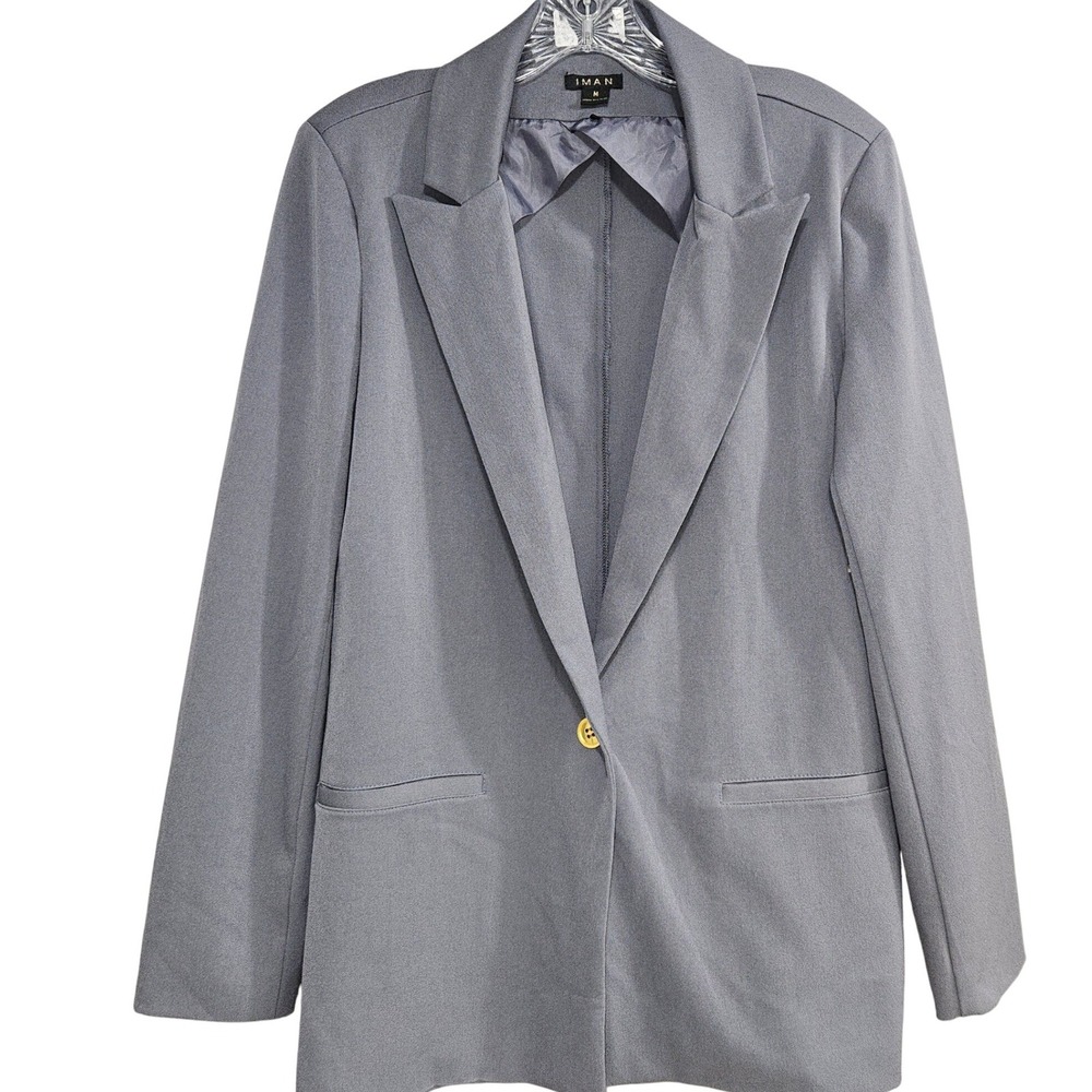 IMAN Womens Slate Gray Single Button Tailored Blazer Jacket Size M RN129297